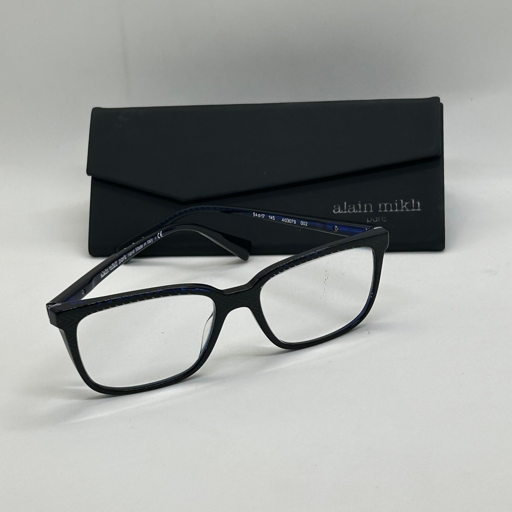 Alain Mikli Paris A03079 002 Blue Black Patterned Rectangular Eyeglass Frames